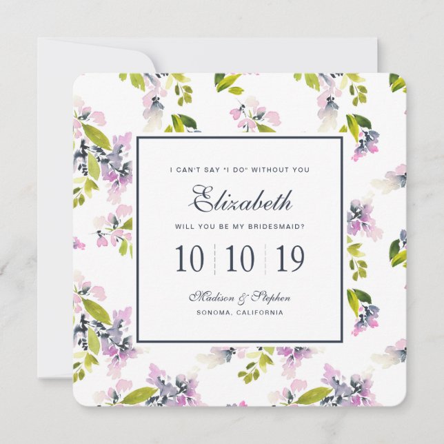 Delicate Floral Watercolor - Bridesmaid Invitation (Front)