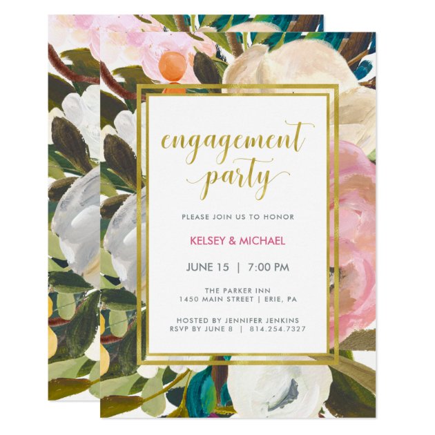 Delicate Floral Watercolor Engagement Party Invitation