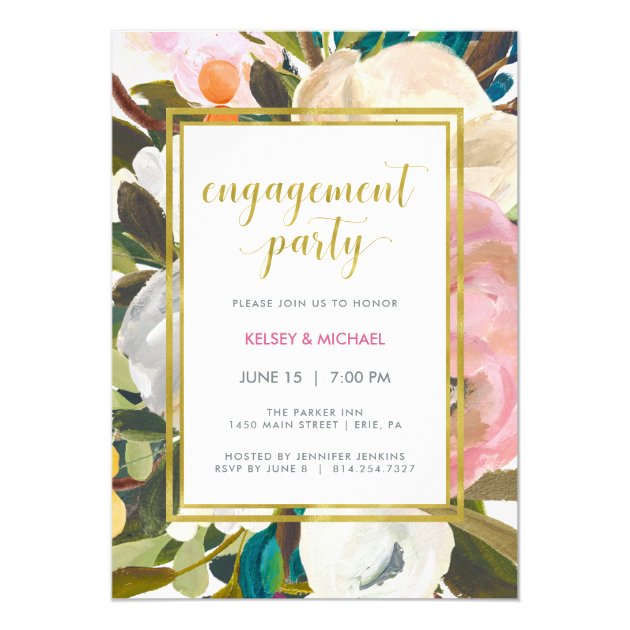 Delicate Floral Watercolor Engagement Party Invitation