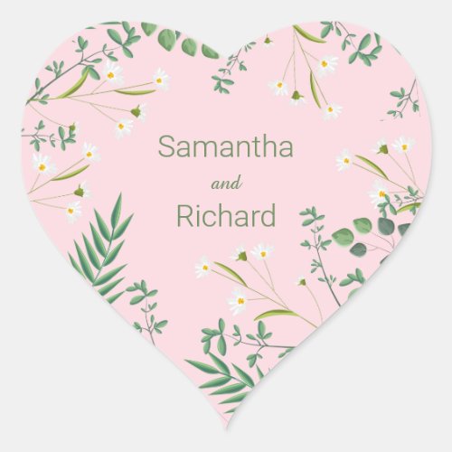 Delicate Floral Wedding Heart Sticker