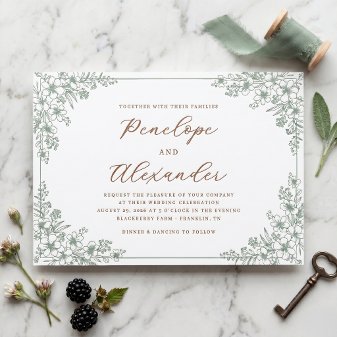 Delicate Floral Wedding Letterpress Invitation