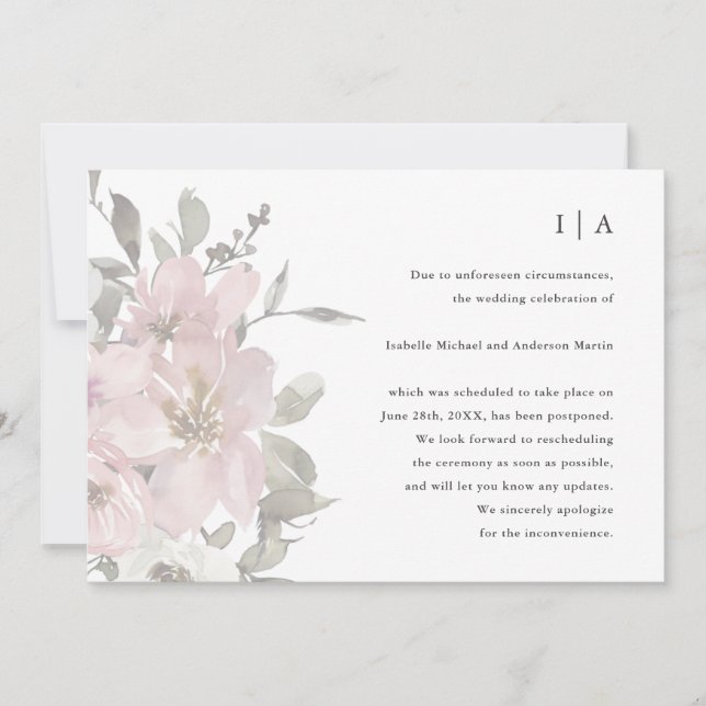 Delicate Floral Wedding Postponement Announcement (Front)