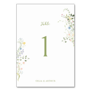 Delicate Floral Wedding Table Number