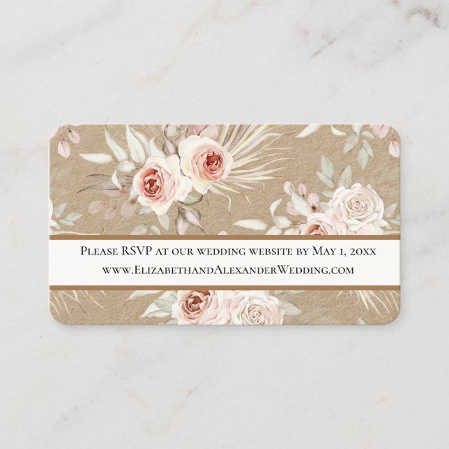 Delicate Floral Wedding Website RSVP Mini  Business Card (Front)