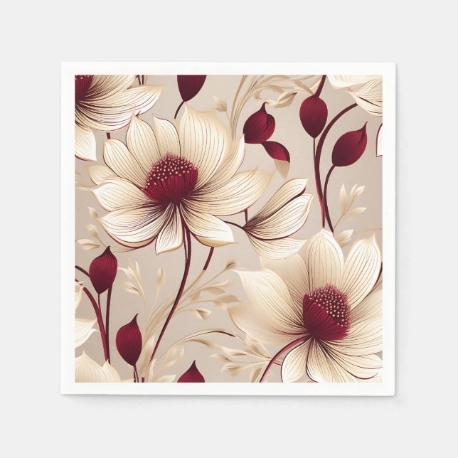 Delicate Floral With Burgundy Blooms Napkins (Front)