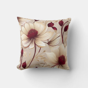 Delicate Floral With Burgundy Blooms Throw Pillow