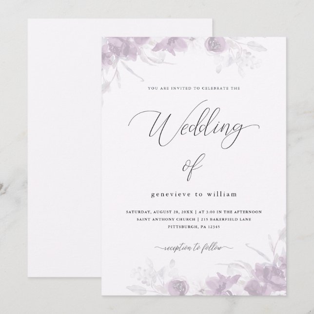 Delicate Floral with Calligraphy Wedding Invitation (Front/Back)