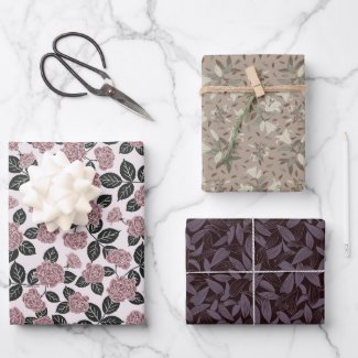 Delicate Floral Wrapping Paper Flat Sheet Set of 3