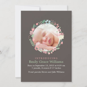 Delicate Floral Wreath Birth Announcements