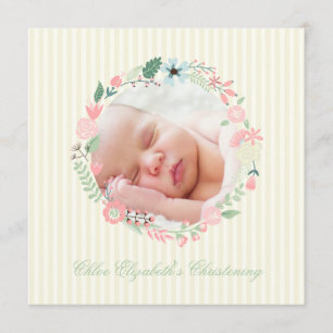 Delicate Floral Wreath Christening Invitation