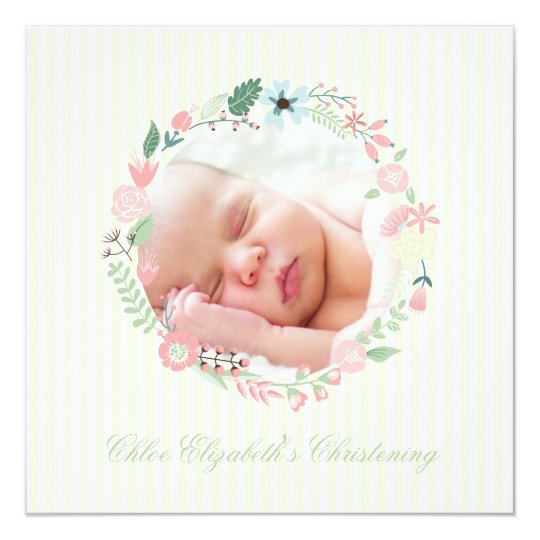 Delicate Floral Wreath Christening Invitation