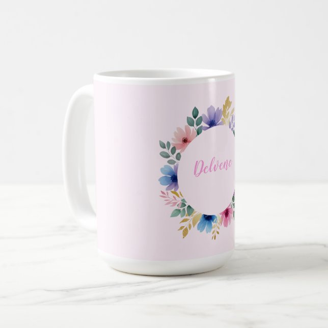 Delicate Floral Wreath Coffee Mug (Front Left)