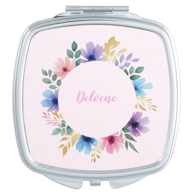 Delicate Floral Wreath Compact Mirror (Front)