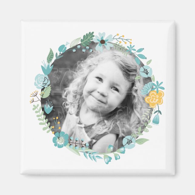Delicate Floral Wreath Custom Photo Magnet (Front)