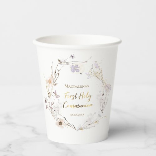 delicate floral wreath First Holy Communion Paper Cups
