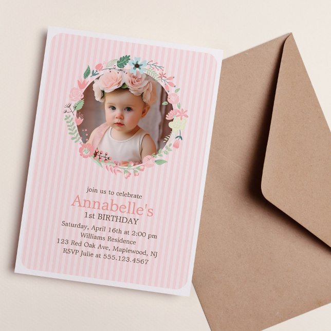 Delicate Floral Wreath Girl Birthday Party Invitation (Creator Uploaded)