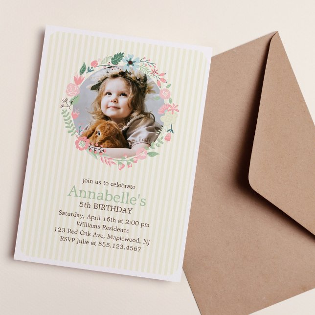 Delicate Floral Wreath Girl Birthday Party Invitation (Creator Uploaded)