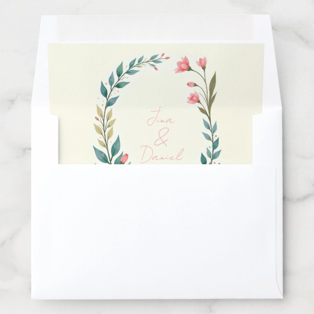 Delicate Floral Wreath Invitation Envelope Liner (In Envelope)