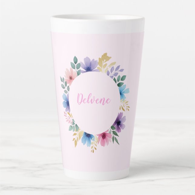 Delicate Floral Wreath Latte Mug (Front)
