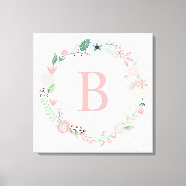 Delicate Floral Wreath Monogram Canvas Print (Front)