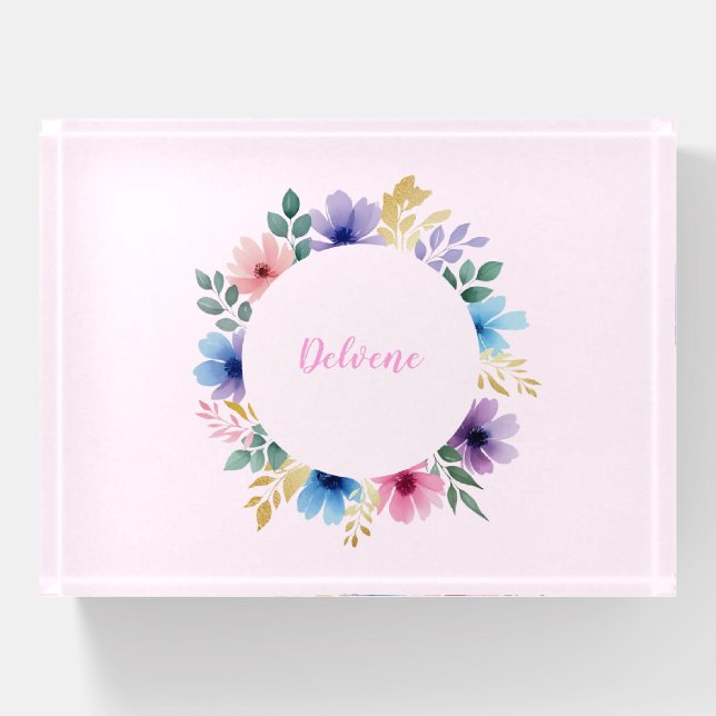 Delicate Floral Wreath Paperweight (Front)