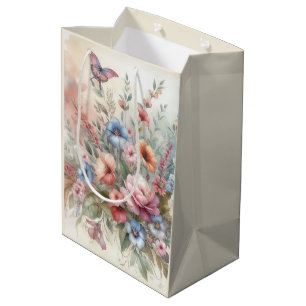 Delicate Florals and Butterflies Medium Gift Bag