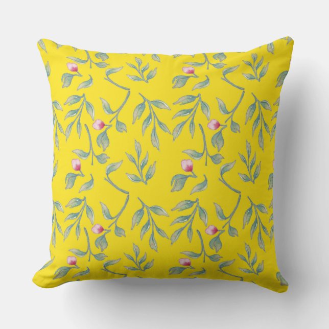 Delicate Florals Blazing Yellow  Throw Pillow (Front)