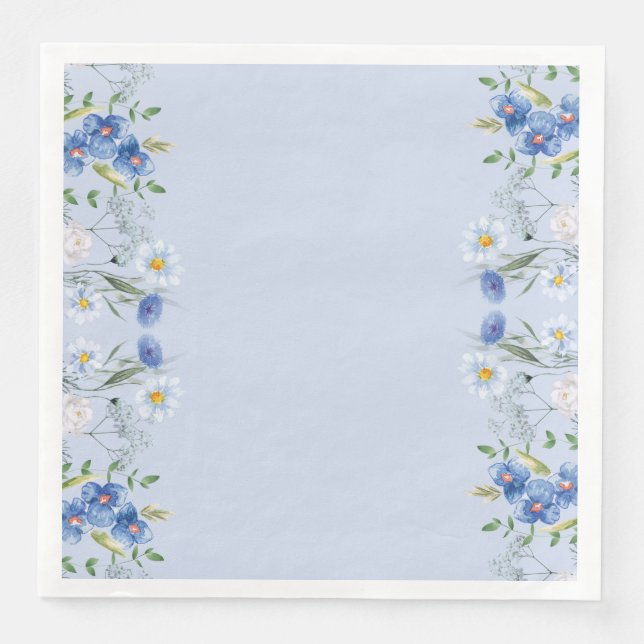 Delicate Florals blue simple Wedding Anniversary  Paper Dinner Napkins (Front)