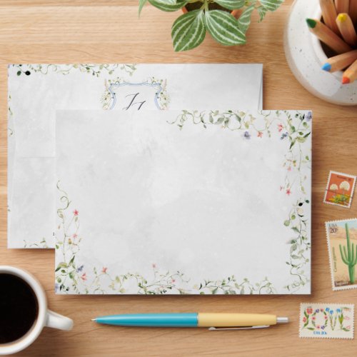 Delicate Florals  Custom Bespoke Wedding Crest Envelope