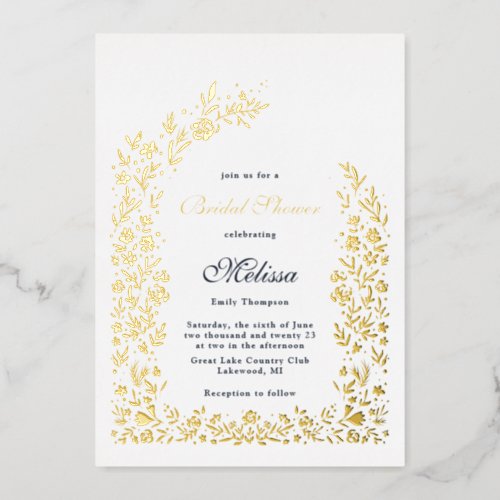 Delicate Flower Arch Bridal Shower Wedding Foil Invitation