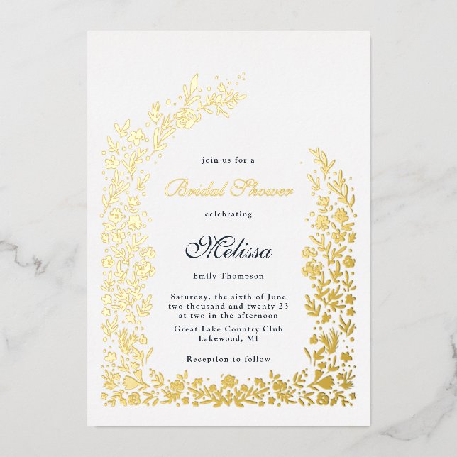 Delicate Flower Arch Bridal Shower Wedding Foil Invitation (Front)
