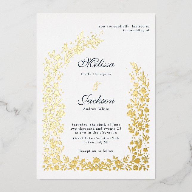 Delicate Flower Arch Wedding Design Foil Invitatio Invitation (Front)