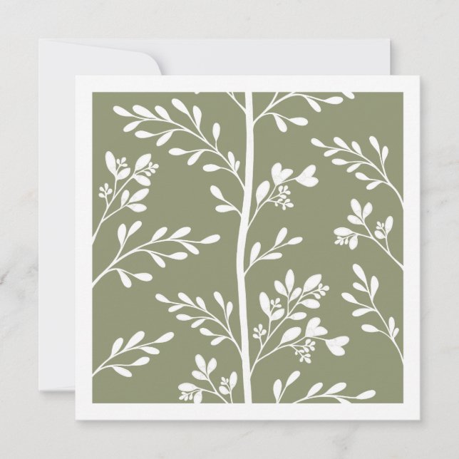 Delicate Flower Buds Bloom Minimalist Olive Floral Note Card (Front)