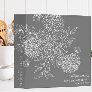 Delicate Flower Illustration Bridal Shower Recipe 3 Ring Binder