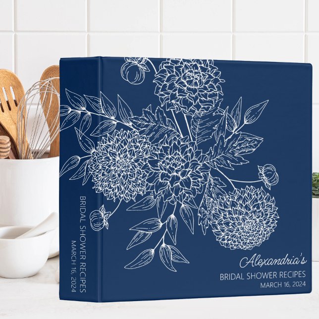 Delicate Flower Illustration Bridal Shower Recipe  3 Ring Binder (Creator Uploaded)