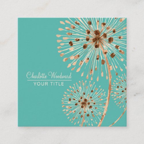 Delicate Flower Watercolor Floral Turquoise Square Business Card