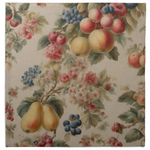 Delicate Flowers and French Fruits. Painted Style Cloth Napkin