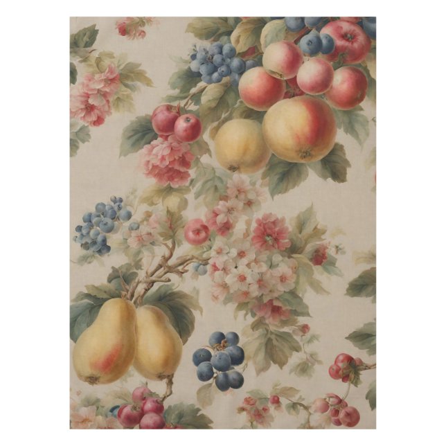 Delicate Flowers and French Fruits. Painted Style Tablecloth (Front)