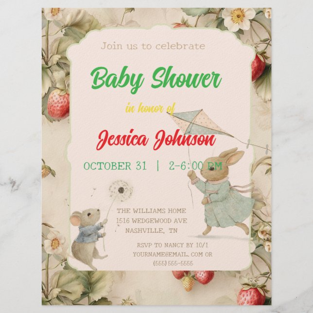 delicate flowers and leaves in Chinese style Invit Letterhead (Front)