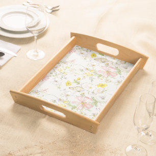 delicate flowers and leaves in Chinese style Serving Tray
