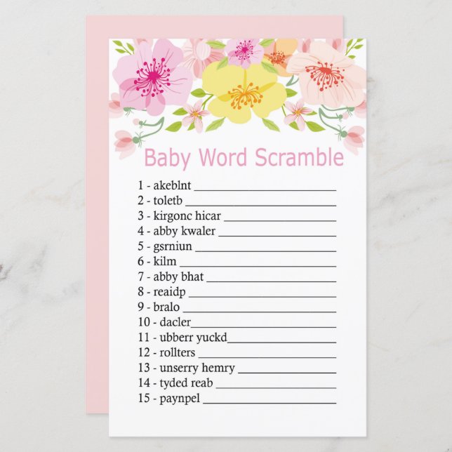Delicate flowers Baby word scramble game (Front/Back)