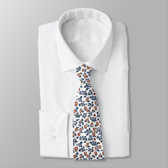 Delicate Flowers Floral Pattern Neck Tie (Tied)