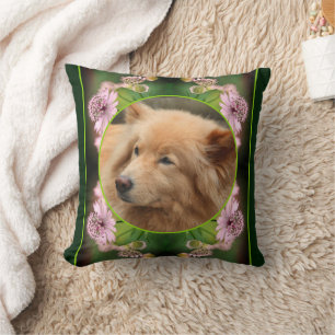 Delicate Flowers Frame Create Your Own Pet Photo Throw Pillow