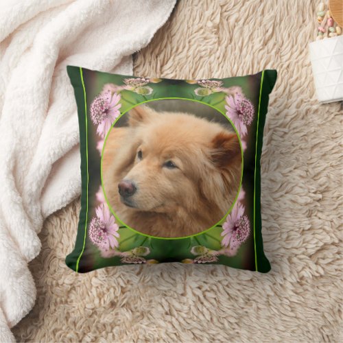 Delicate Flowers Frame Create Your Own Photo Throw Pillow