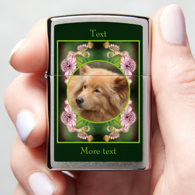Delicate Flowers Frame Create Your Own Photo Zippo Lighter (In Hand)