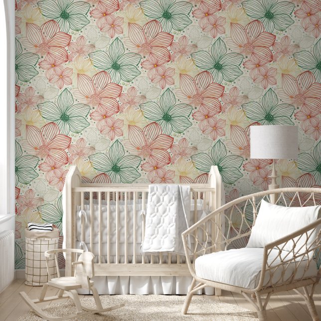 Delicate flowers - line art seamless pattern 1 wallpaper  (Kids)
