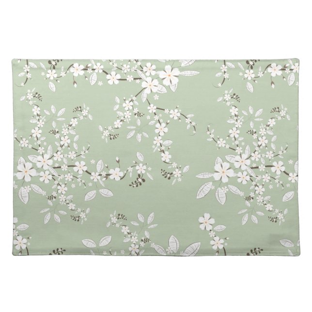 Delicate Flowers on SAge Green Cloth Placemat (Front)