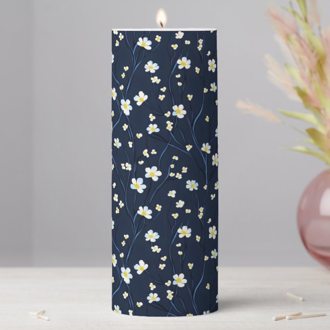 Delicate Flowers Pattern Pillar Candle (In Situ)