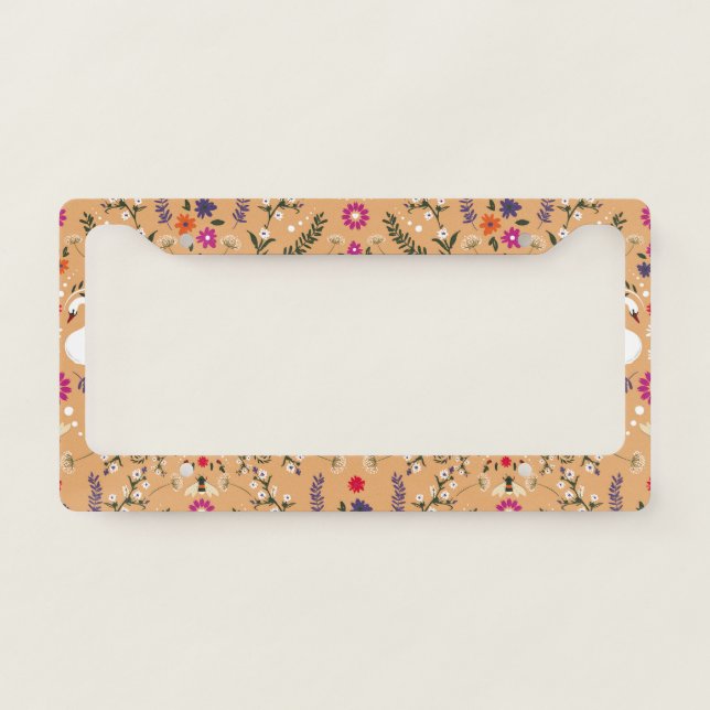 Delicate flowers, swan fantasy seamless pattern. license plate frame (Front)