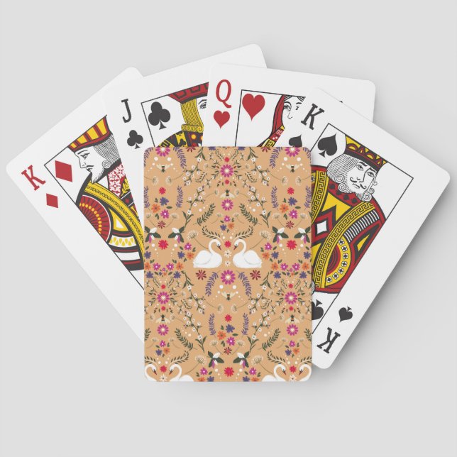 Delicate flowers, swan fantasy seamless pattern. poker cards (Back)